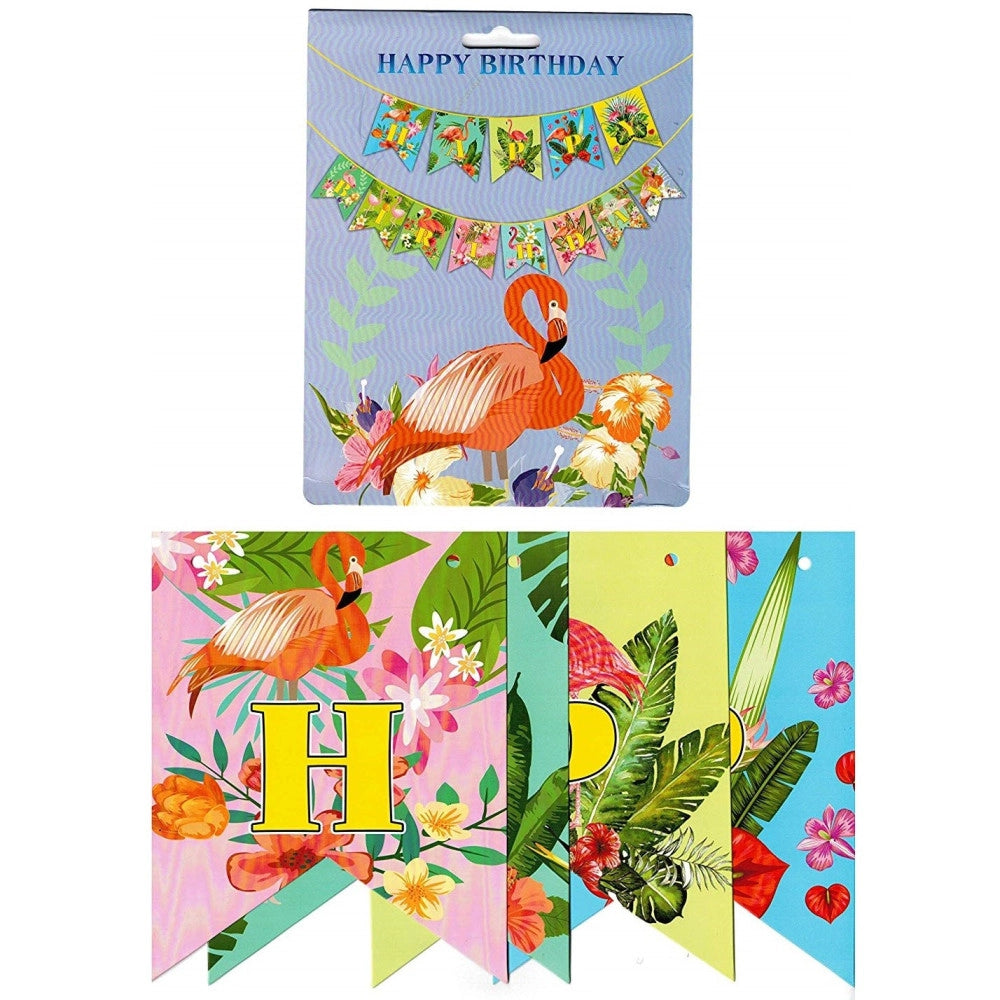 Trade Shop - Festone Carta Scritta Happy Birthday Fenicottero Bandierine 13 Lettere Cc39742 -