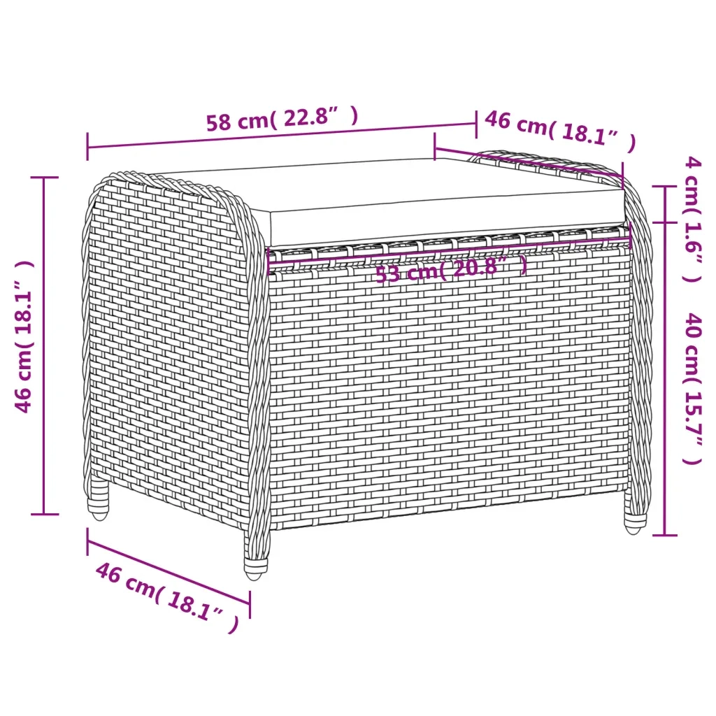 Sgabello Giardino con Cuscino Marrone 58x46x46 cm in Polyrattan CFW7341689