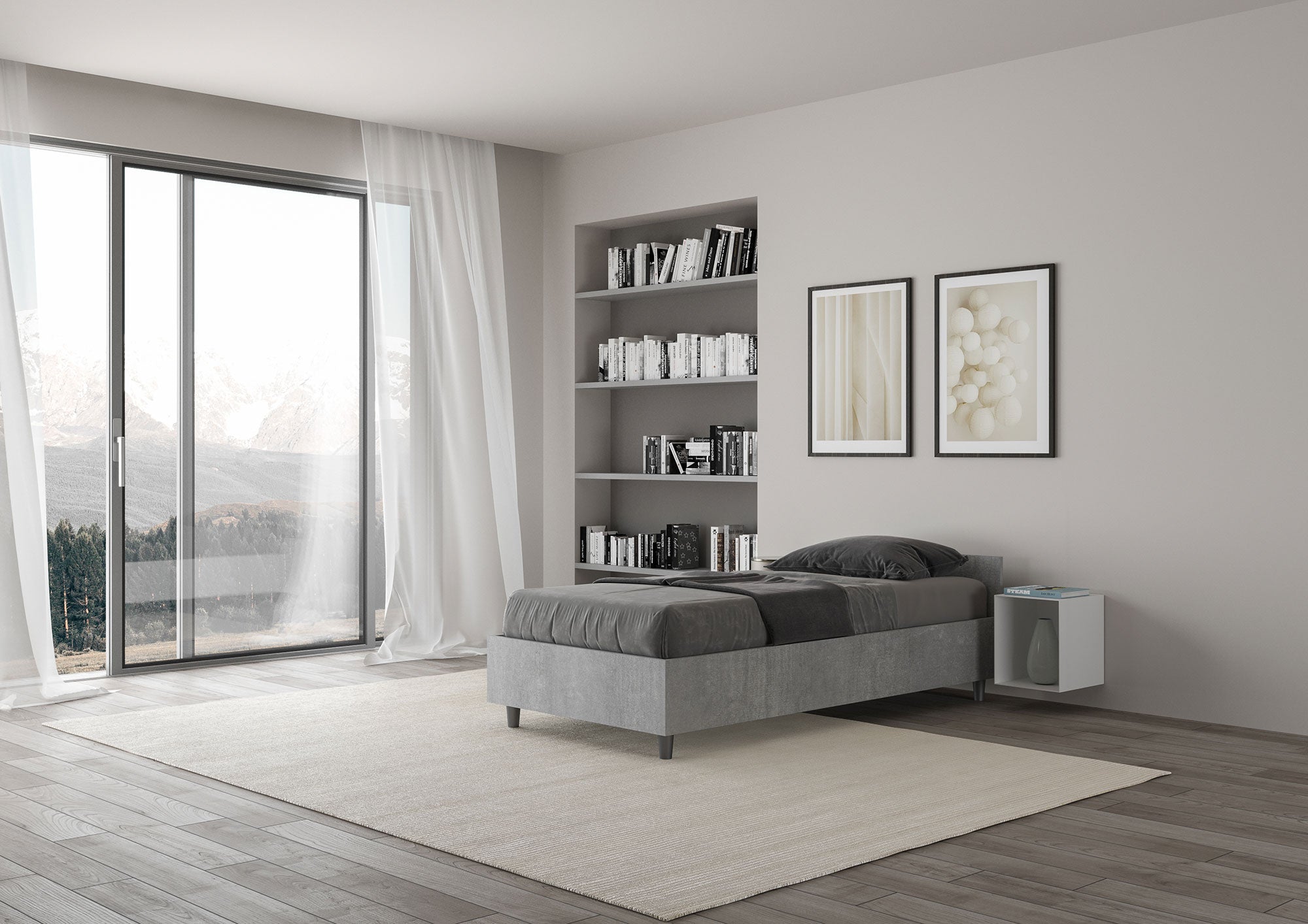 Letto Singolo 80x200 cm con Rete e Contenitore Nuamo Grigio