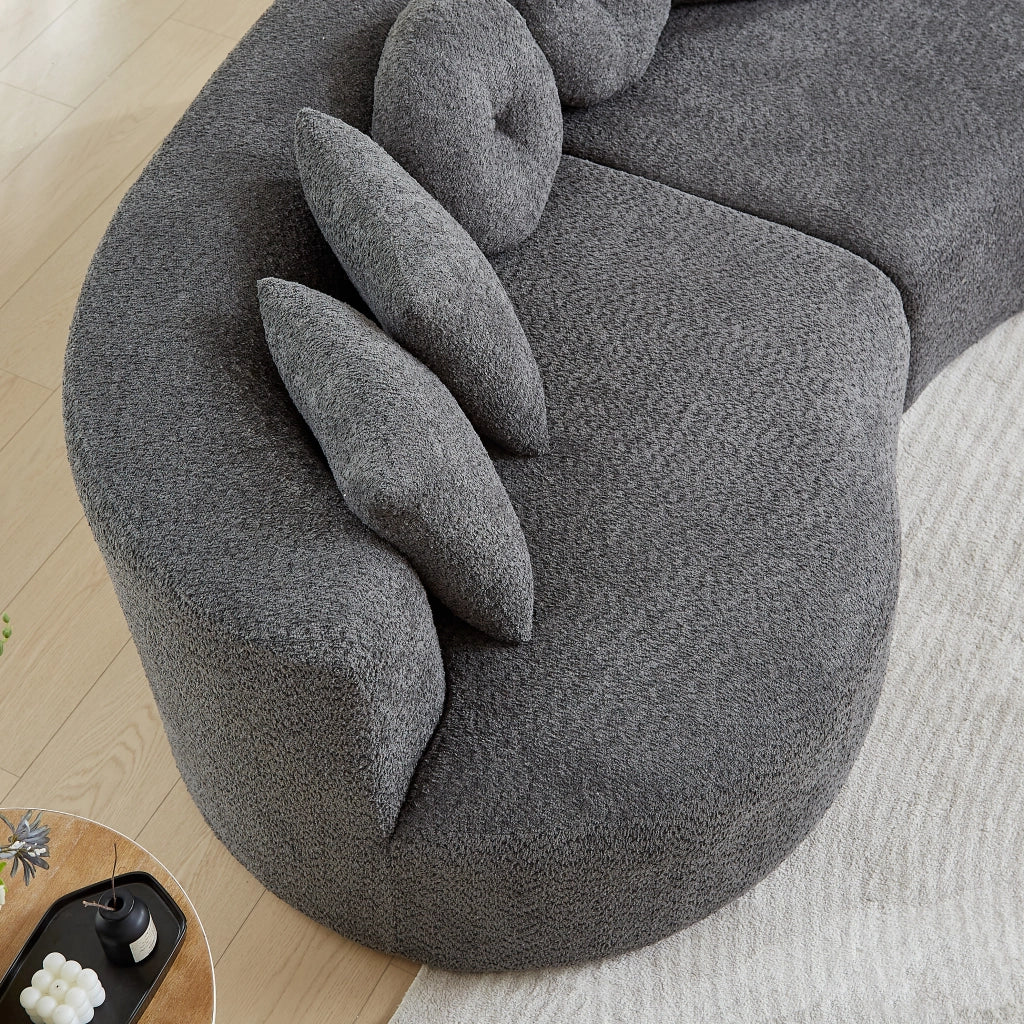 Divano modulare a 2 moduli in chenille senza braccioli con schienale ergonomico e 6 cuscini grigio antracite