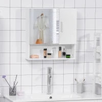 kleankin Armadietto Specchiera Pensile da Bagno in Legno con Mensole Regolabili, Mobile Bagno a 2 Ante e Ripiano Aperto, 54x15.2x55.3cm, Bianco