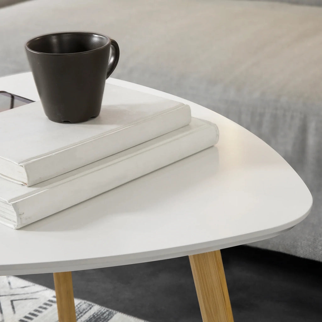 Set di 2 Tavolini Bassi da Salotto in Legno di bambù massello e MDF Tavolino Moderno Bianco FBT74-W