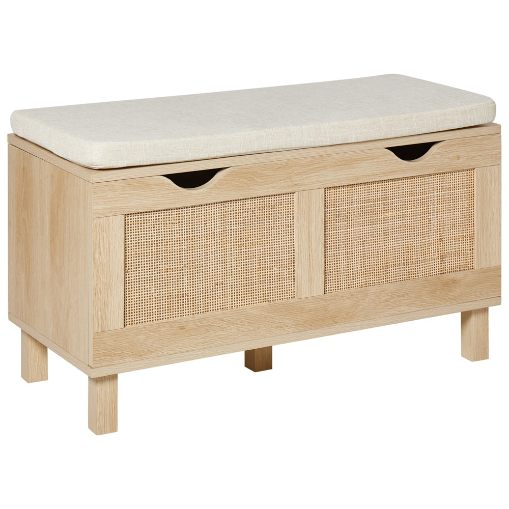 Panca portaoggetti Legno chiaro Legno ingegnerizzato Fronti in rattan Cuscini sul piano Fronti intrecciati Corridoio