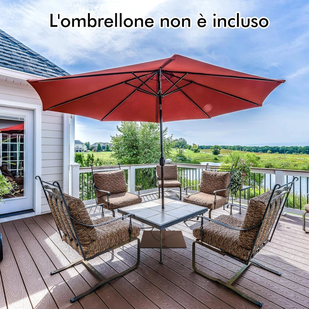 Base per Ombrellone 22,5 kg, Quadrato 60 cm, Adattatori 4/5 cm, 2 Ruote 2 Manopole Impugnatura Esterna, per Terrazza Piscina Spiaggia (Marrone)