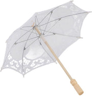Ombrellino da matrimonio a mano - Tessuto/Lino - Tromba Modello - Bianco/Crema - 34/40 cm - Manico in legno - 8 Ribelli - Ombrello