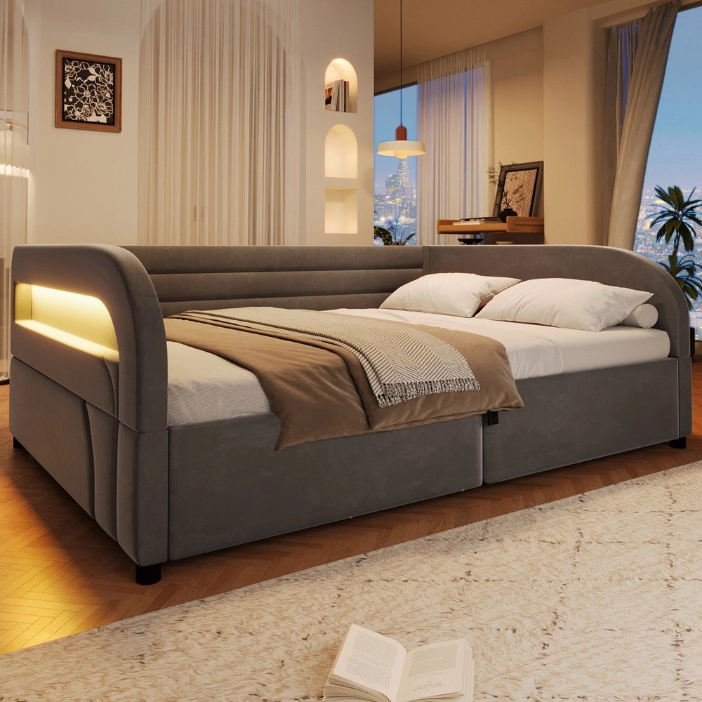 Letto imbottito contenitore ¨C Minimal ¨C Grigio 140x200 cm con LED idraulico