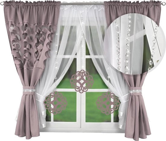 Set di tende, set di tende decorativo per soggiorno, camera da letto, set di tende per finestra con tende, decorazione moderna, L448, 160 cm, grigio heide
