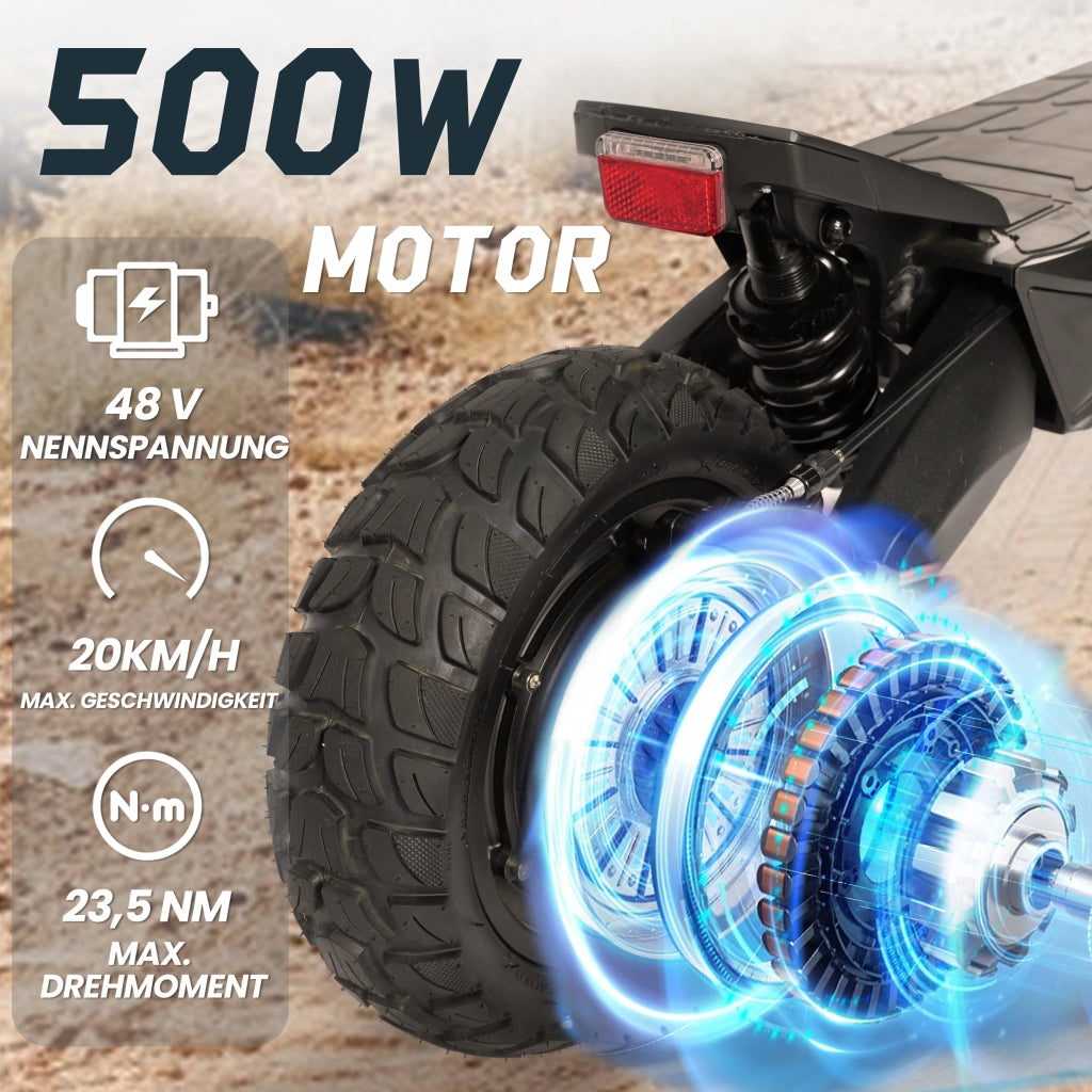 Monopattino Elettrico 10" Pieghevole, 500W 48V 720Wh, 20 km/h, Autonomia 80km, ABE, Doppia Sospensione, Freni a Disco, Pneumatici Off-Road, Frecce