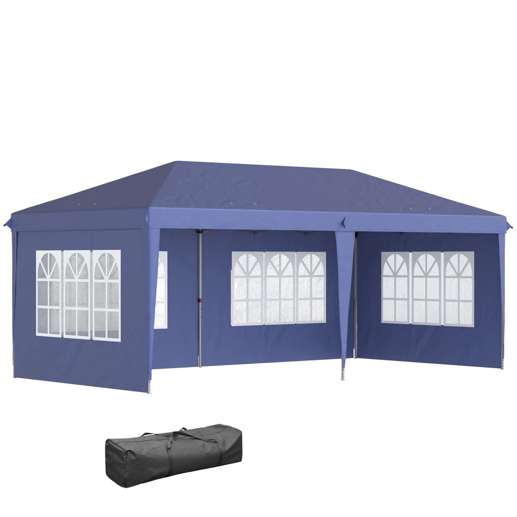 Gazebo 2.95 x 5.85 m tenda per feste pieghevole pop up con finestre e pareti laterali tessuto oxford struttura in acciaio colore blu protezione UV