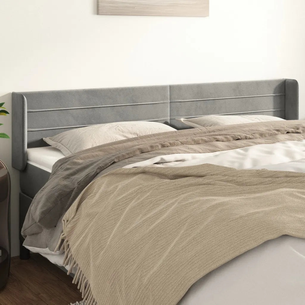 Testiera | Testata ad Orecchio Grigio Chiaro 163x16x78/88 cm in Velluto