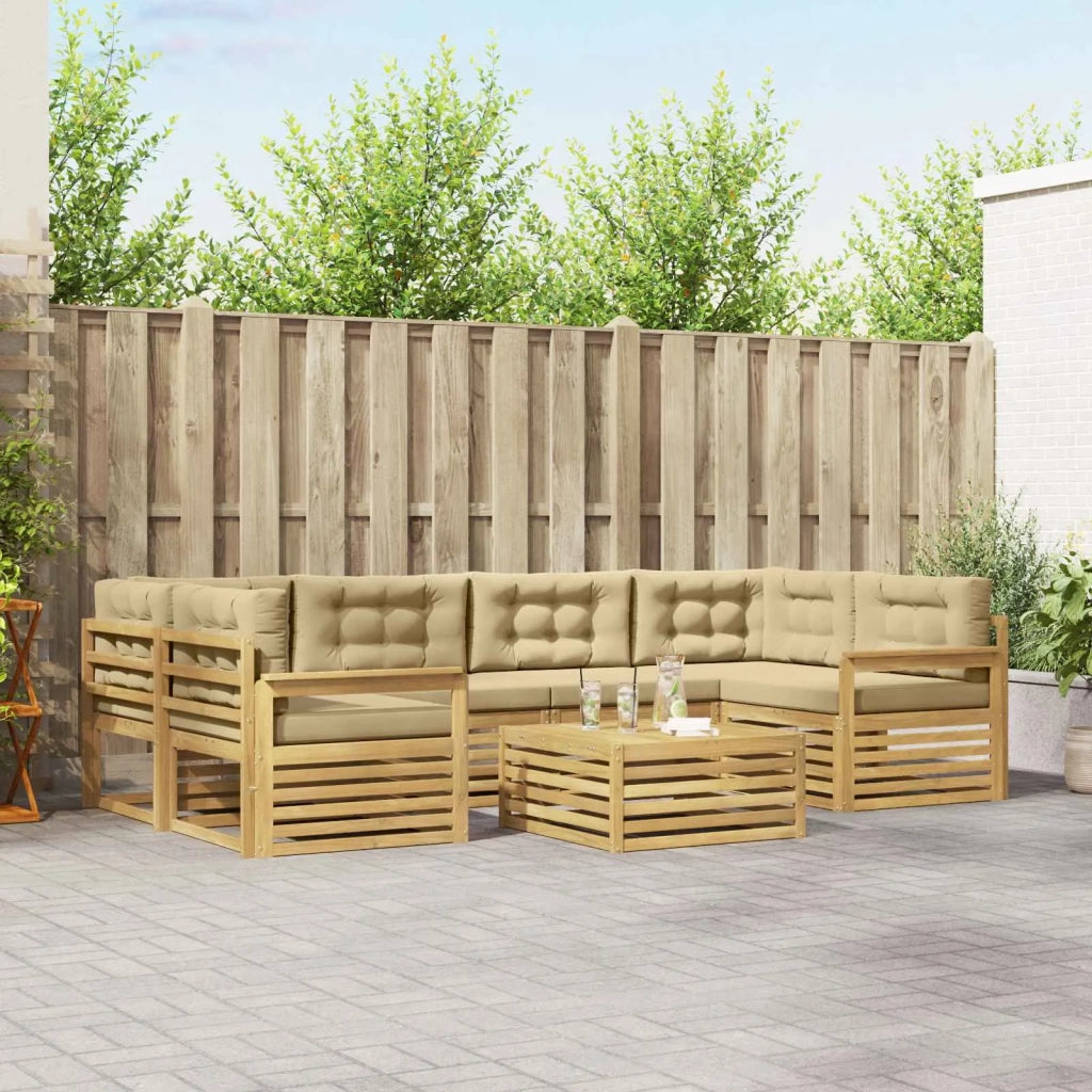 Set di divani da esterno 7 pcs Bianco e Beige Poliestere