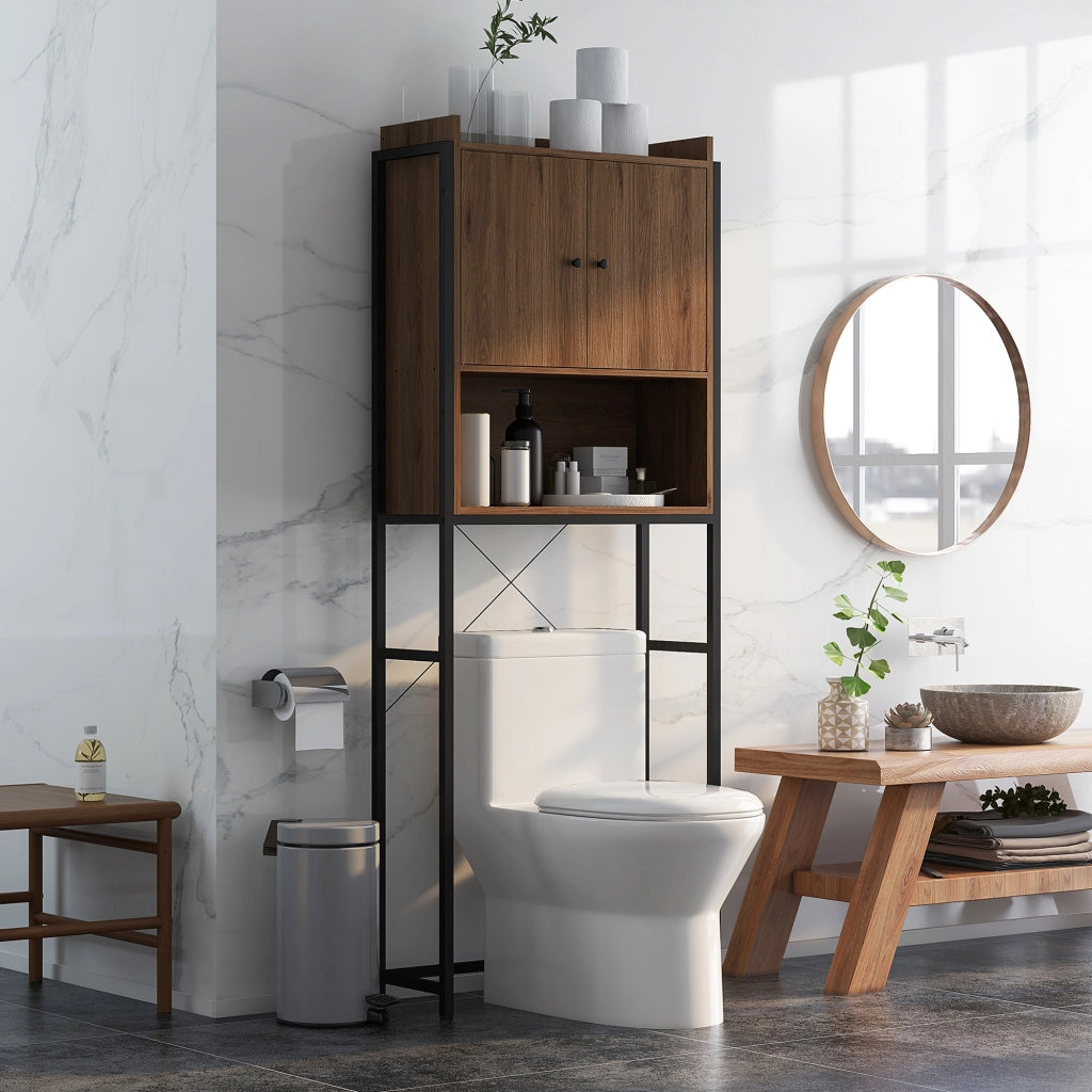 Mobile Bagno Armadietto Ante Niche ¨C Zephmum ¨C 68x25.5x172.5 cm Marrone Nero