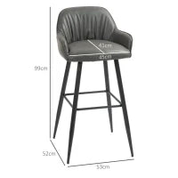 Set 2 Sgabelli da Bar Moderni con Poggiapiedi e Schienale, Finta Pelle PU e Acciaio, Grigio