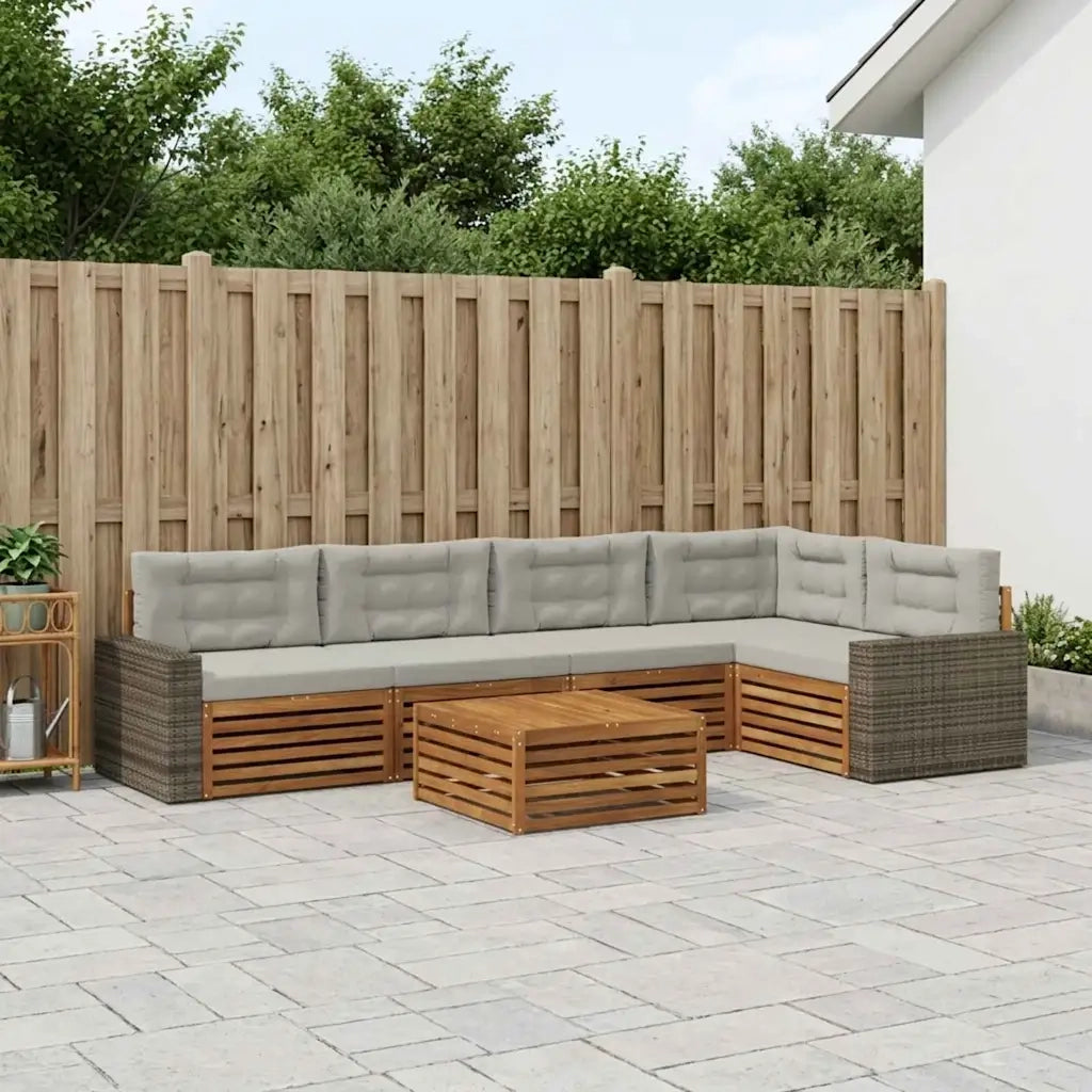 Set di divani da esterno 6 pcs Naturale e Grigio Chiaro