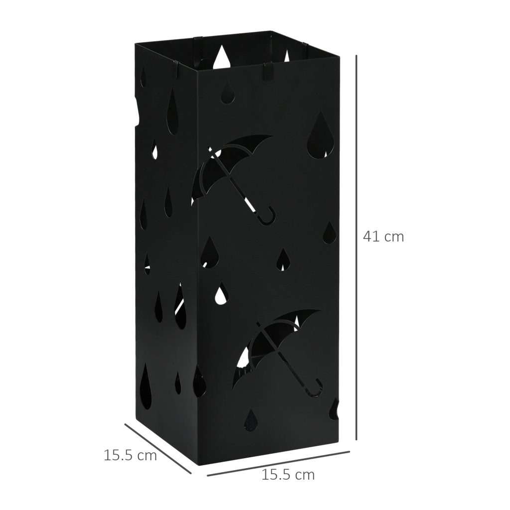 Portaombrelli con 4 Ganci e Vaschetta Raccogligocce 15,5x15,5x41 cm in Metallo Nero