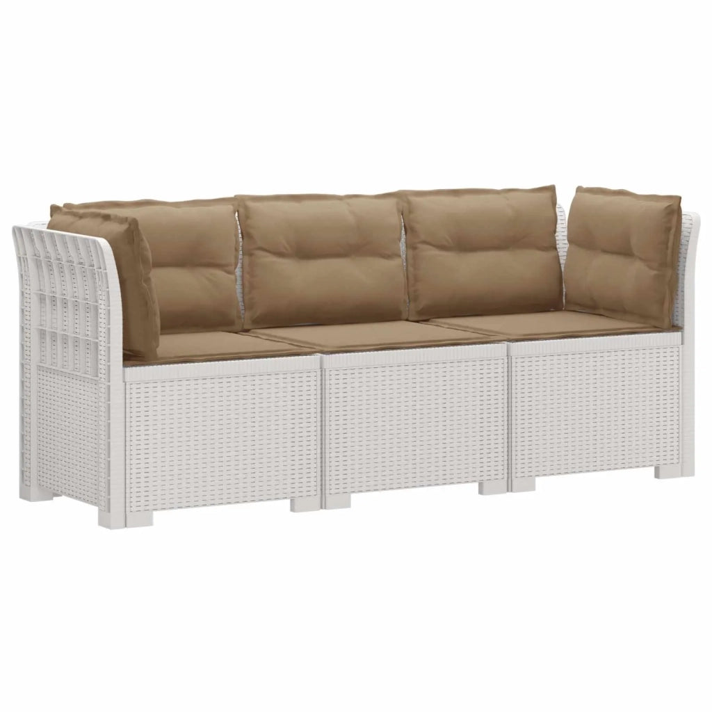Divano da esterno-Divano da Giardino 3 posti con cuscini in look rattan PP Bianco 778560