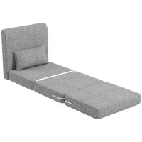 Poltrona Letto Pieghevole da Terra a 3 Sezioni Salvaspazio in Tessuto, 80x75x74 cm, Grigio
