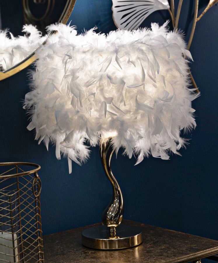 Lampada da Tavolo Cart Bianca Ø25x47 cm in Ferro e Plastica Oro e Bianco