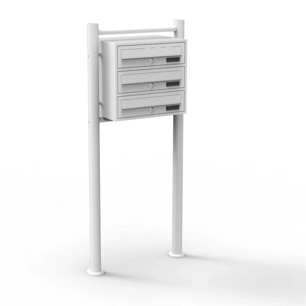 Blocco 3 cassette postali su gambe 3 ingressi acciaio zincato bianco 16_0000027