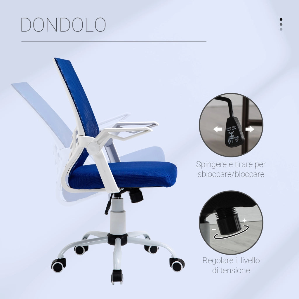 EasyComfort Sedia da Ufficio Ergonomica con Supporto Lombare, Braccioli Pieghevoli, Sedia da Scrivania Girevole in Rete Traspirante con Schienale Reclinabile e Altezza Regolabile, Capacità 120kg, Blu