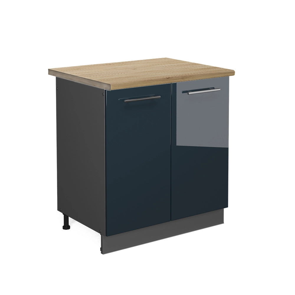 Mobile lavello cucina Fame-Line Blu scuro lucido/Antracite 80 cm, PL Rovere Vicco