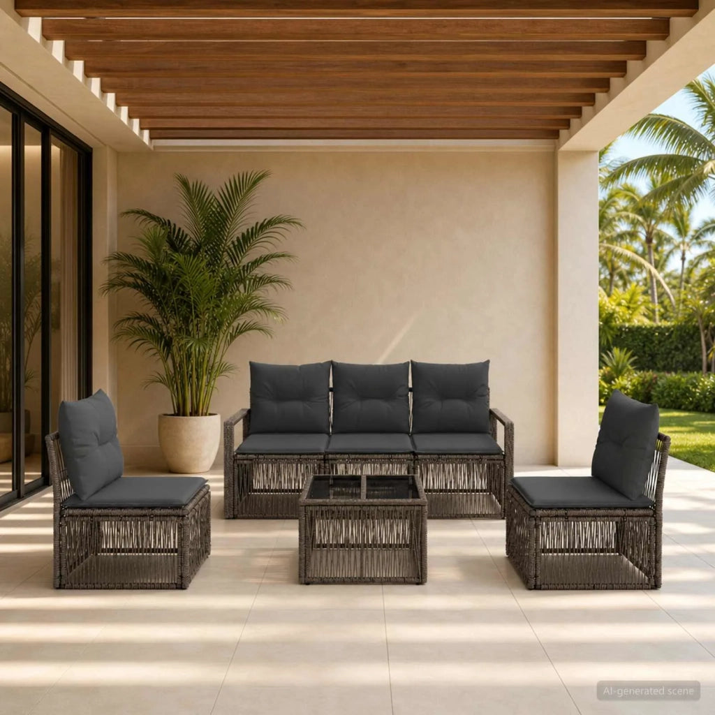 Set Divano da Giardino 6 pcs Grigio polyrattan 3435671