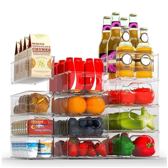 Organizzatore per Frigorifero Set da 12 - Cassetti Opachi Stivellabili per Cucina e Bagno