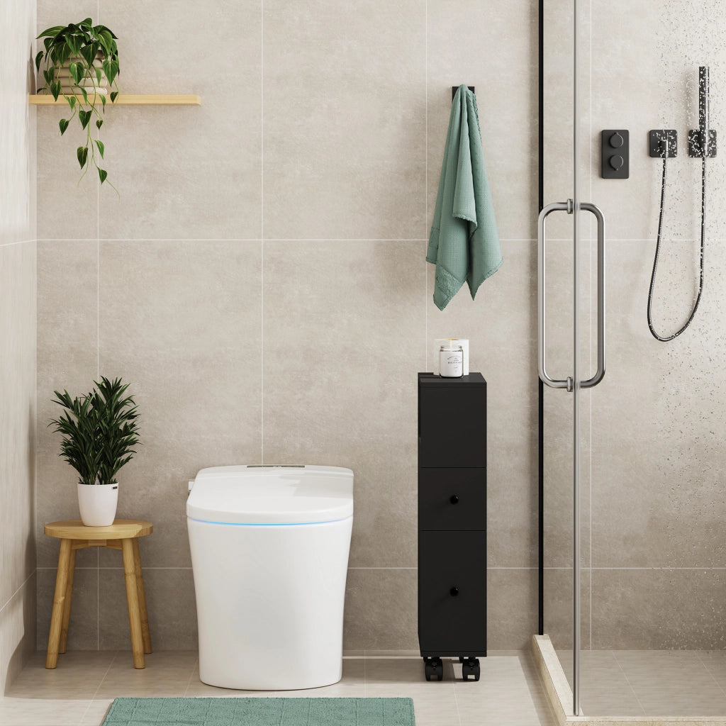 Mobile da Bagno Broreynna a Rotelle con 2 Cassetti 66 x 15 x 33 cm - Nero [en.casa]