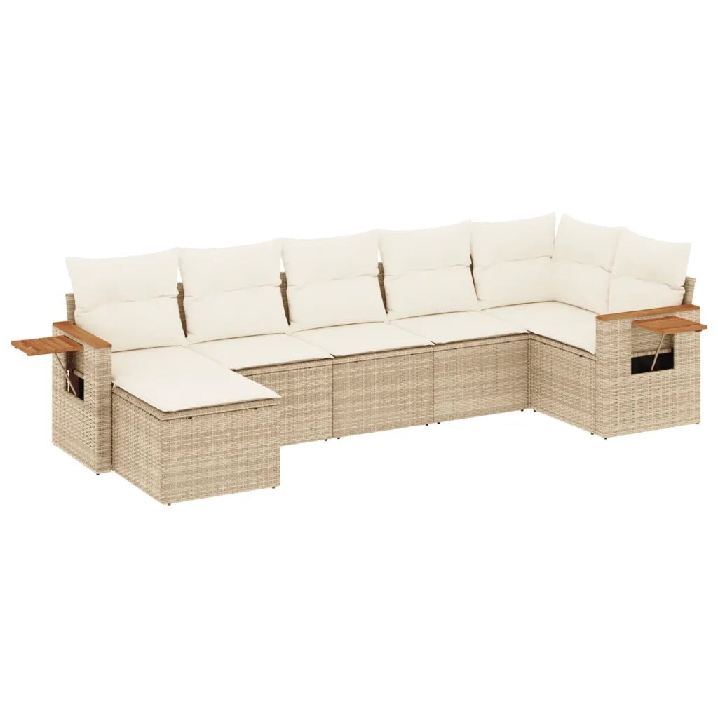 Set Divani da Giardino 7 pz con Cuscini Beige in Polyrattan 3259433
