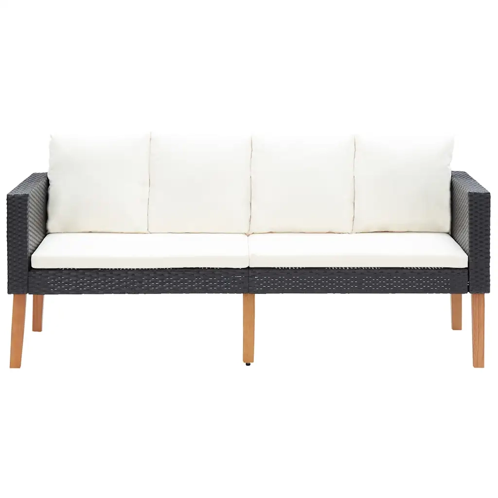 Divano da Giardino a 2 Posti con Cuscini in Polyrattan Nero 310216