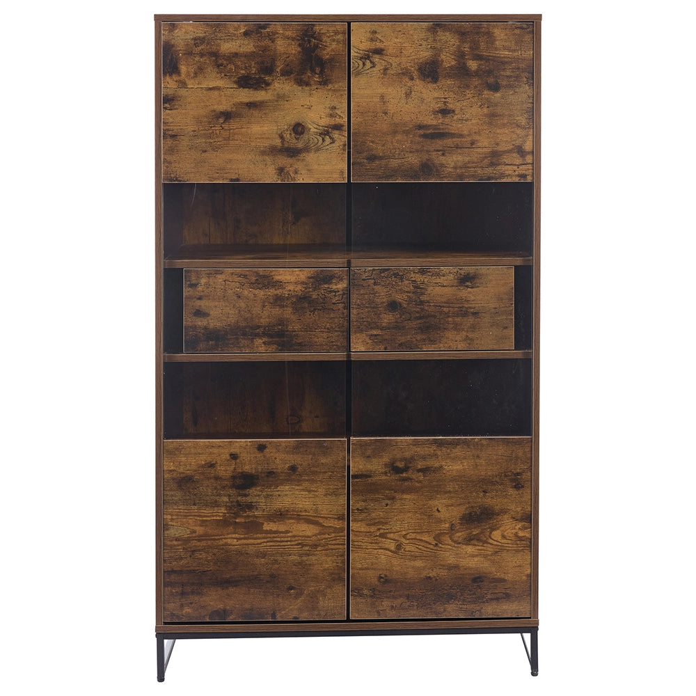 Armadio vetrina con illuminazione LED - Xylo - 80x40x138cm - Nero - 2 cassetti, spazio di archiviazione
