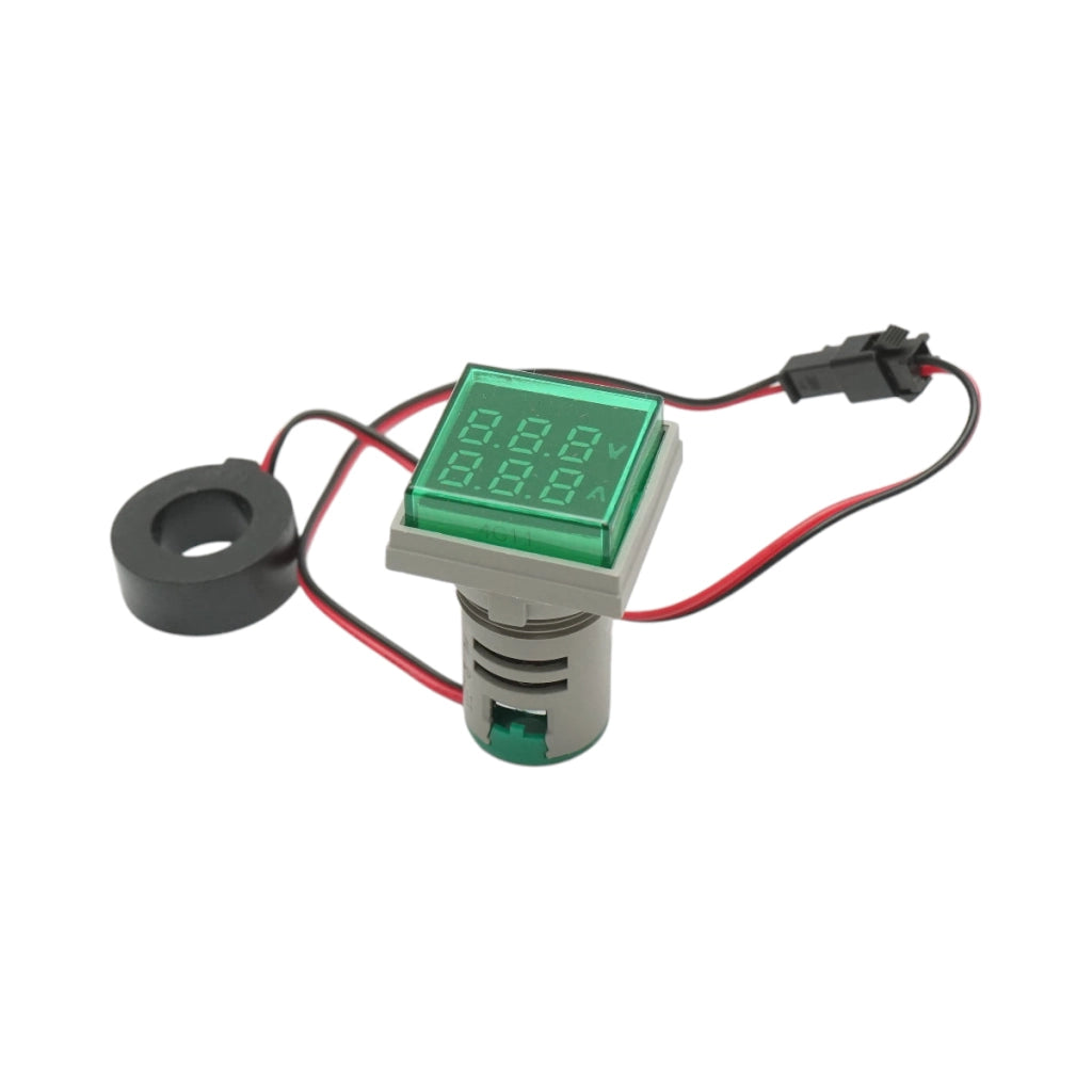 Indicatore digitale amperometro e voltmetro LED bianco 0-100A/50-500V AC Ø 22mm Breckner Germany