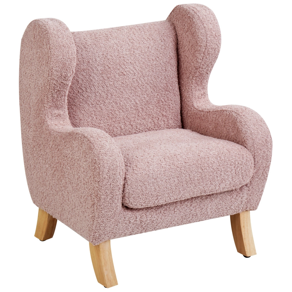 Sedia imbottita in bouclé rosa chiaro con braccioli Sedile per bambini Design moderno
