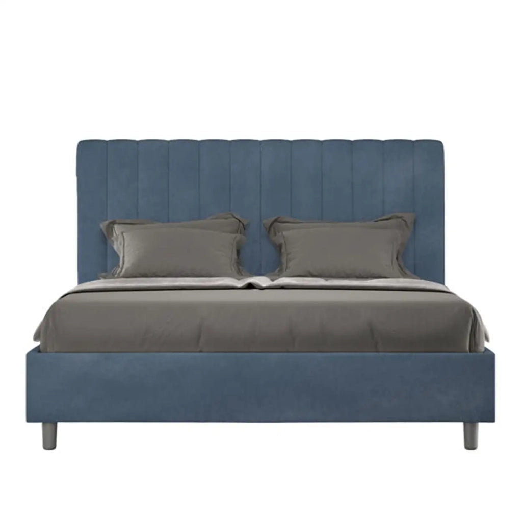Letto matrimoniale contenitore imbottito 160x210 microfibra blu Agueda