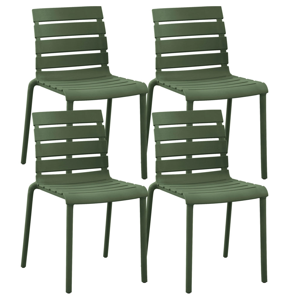 Set 4 Sedie In Polipropilene e Fibra Di Vetro Sedia Cucina Trattamento Uv Antiscolorimento Giardino Interno Esterno Moderne Robuste Resistenti Seduta Terrazzo Soggiorno Bar Ristorante Impilabili Nina-Verde