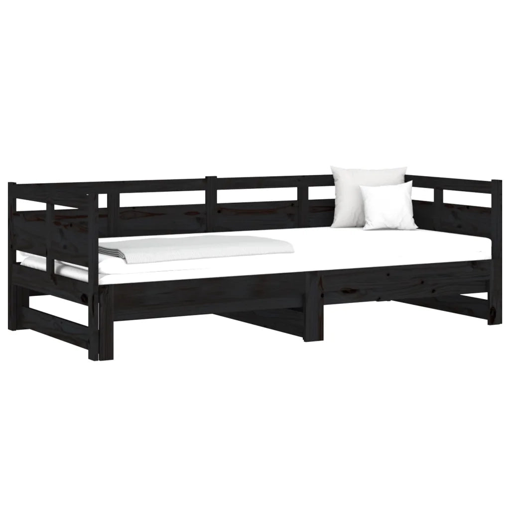Dormeuse Estraibile Nera in Legno Massello di Pino 2x(80x200)cm 820321