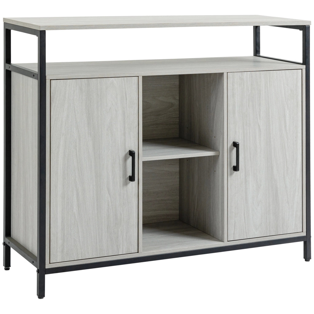 Credenza Moderna in Legno con 2 Ante e Ripiani ¨C zephmum ¨C Grigio Chiaro 100x34x87.2cm