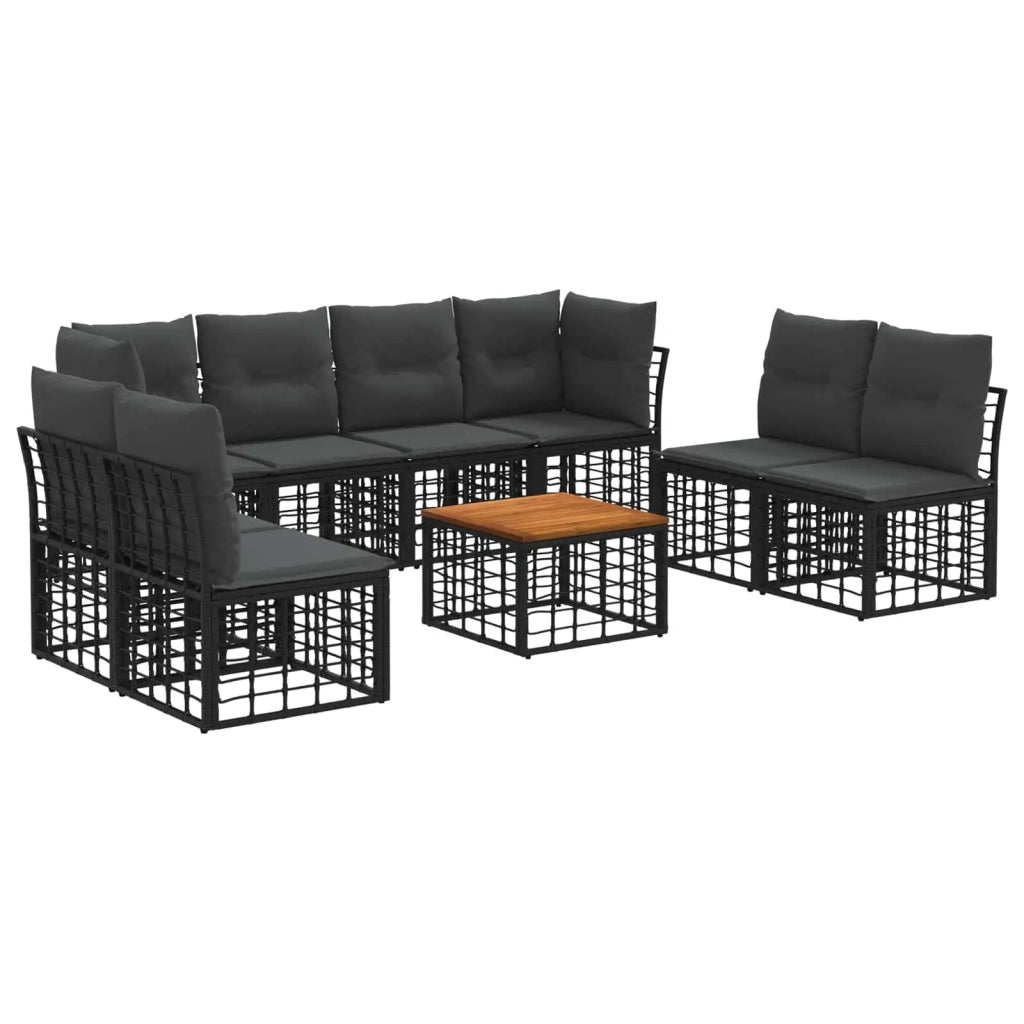 Set di divani da esterno 9 pcs Nero e Grigio scuro Poliestere