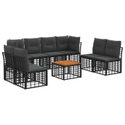 Set di divani da esterno 9 pcs Nero e Grigio scuro Poliestere