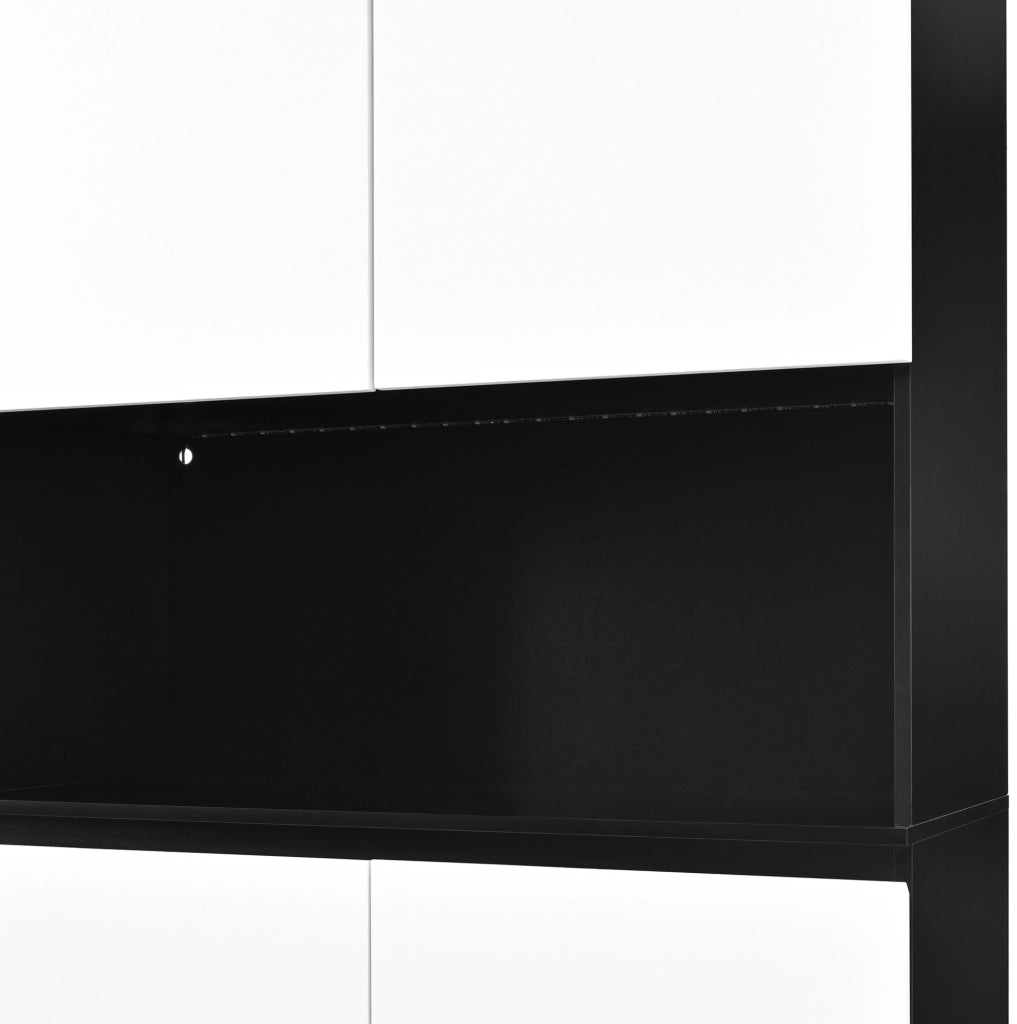 Armadio alto in MDF con LED; vetro e vani aperti 120x40x160 cm Bianco/Nero