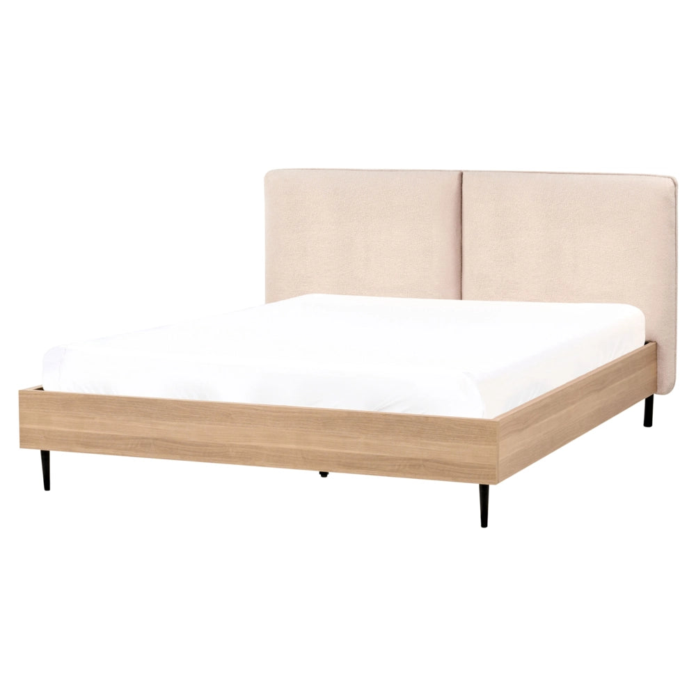 Letto matrimoniale con rete in tessuto bouclè beige 160 x 200 cm stile moderno camera da letto