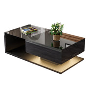 Tavolino da salotto con 1 Vano; LED e Piano in Vetro Temperato; Finitura Nero Lucido; 105 × 55 × 32.5 cm