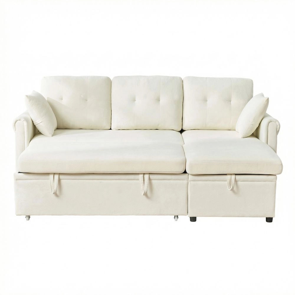 Divano letto angolare con contenitore - Xylo - Montaggio bilaterale, spazio di archiviazione, morbido chenille, beige
