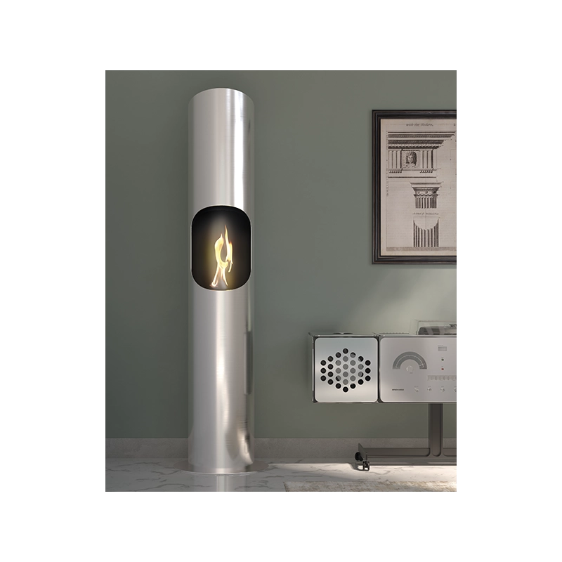 Biocamino pavimento Portofino Acciaio 1,8 kW – struttura inox, altezza 180 cm, design alto – Tecno Air System