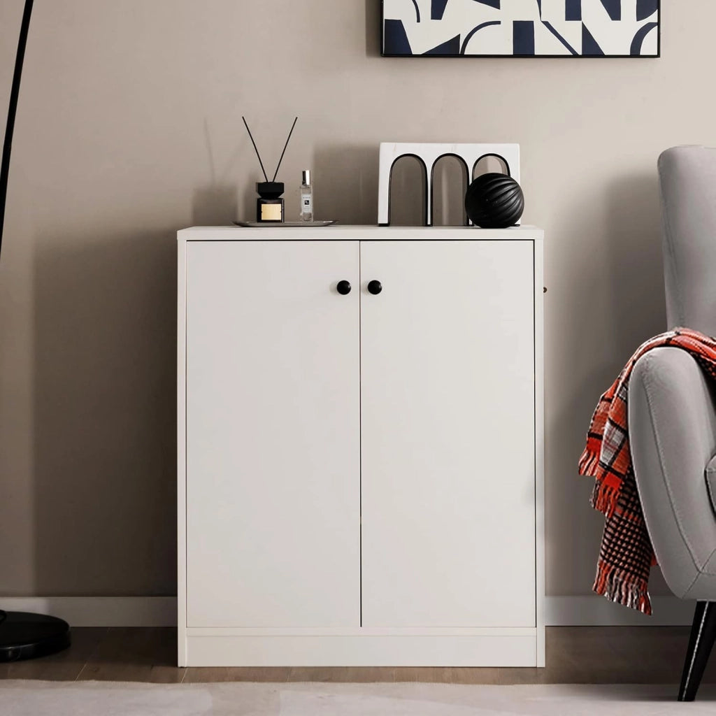 Armadietto da 2 Ante, Mobile da Pavimento con Ripiani a 3 Livelli e Dispositivo Anti-Ribaltamento, per Soggiorno, Sala da Pranzo e Ingresso, 72 x 34 x 85,5 cm (Bianco)
