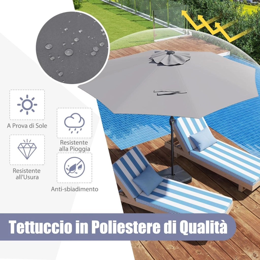 Ombrellone da mercato con manovella da tavolo per giardino, Ombrellone da patio da 250 cm Grigio-Ombrelloni