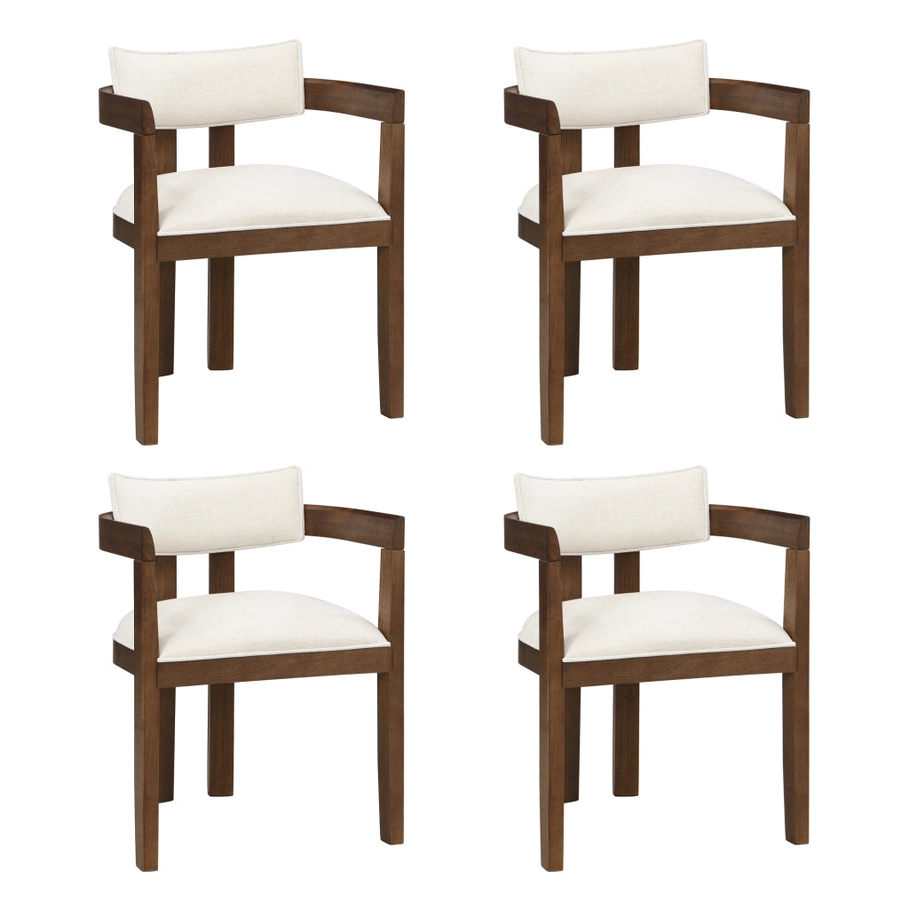 Sedie da Pranzo in Legno Massello ¨C Xylo ¨C Tessuto Lino, Stile Moderno, Noce, Set 4 Pezzi