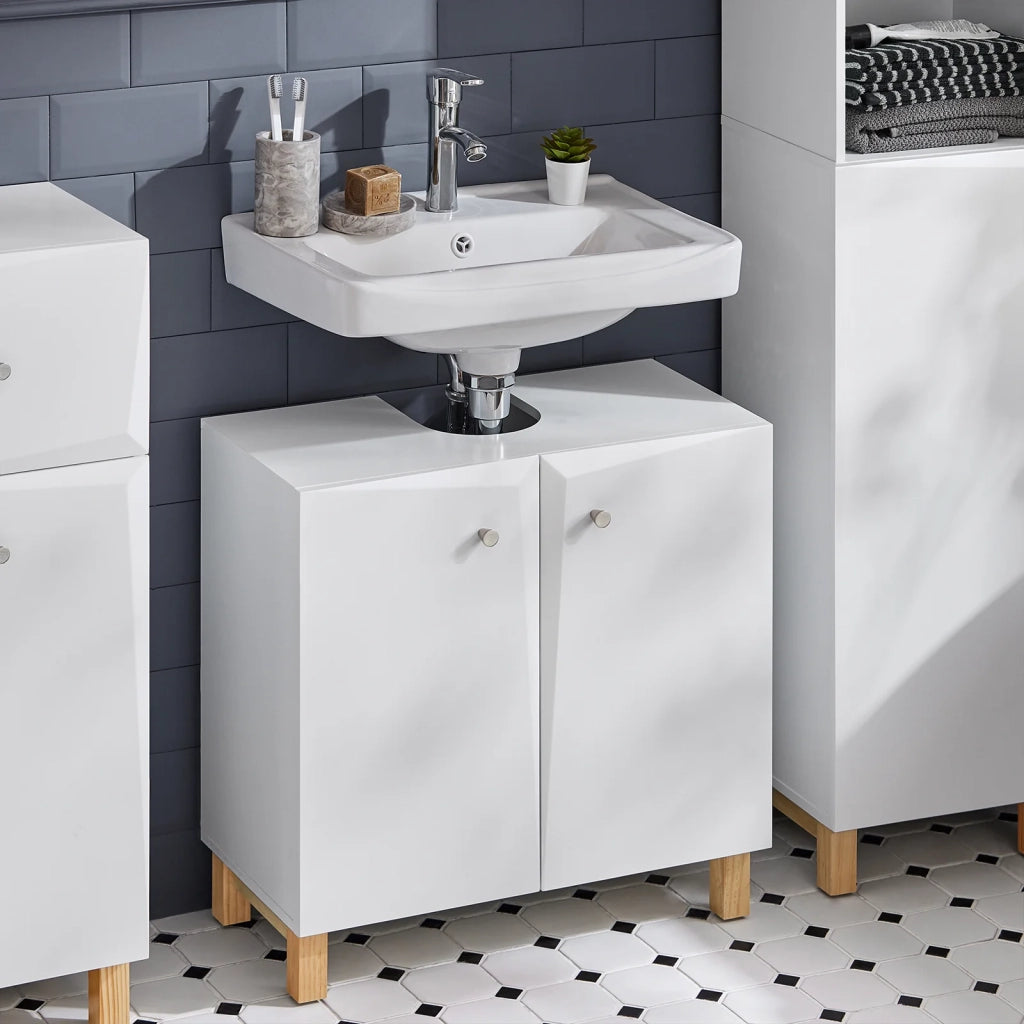 Mobile Sottolavabo a Terra Mobile Bagno Con Armadietto Mobiletto Bagno Salvaspazio In Legno Bianco 60x30x60cm BZR92-W SoBuy