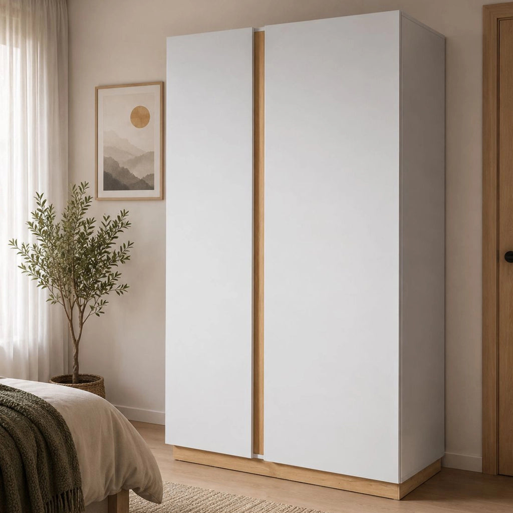 Armadio Camera da Letto Kabatoli, Guardaroba 2 Ante Appendiabiti, 97x194h cm Marrone Rovere Nodi