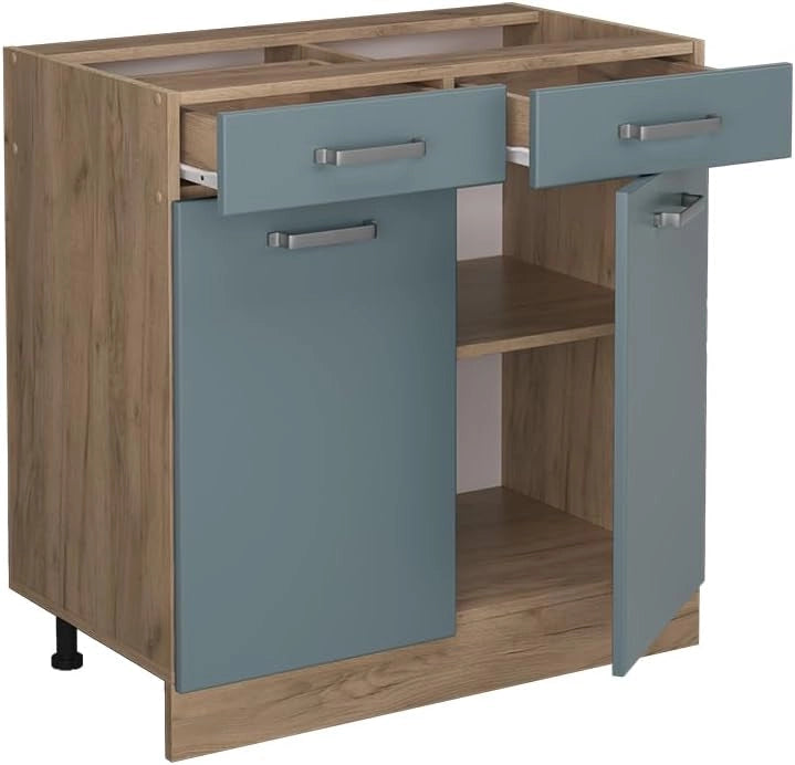 Mobiletto base per cucina R-Line, Grigio-blu, 80 cm senza piano di lavoro, per la libera combinazione all'interno di sistemi cucina modulari
